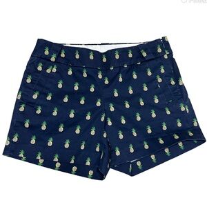 J. Crew Stretch Chino Shorts Size 4 Printed Pineapples on Navy Blue